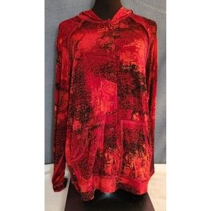 CHICOS TRAVELERS Hoodie Jacket Size 1 Medium 8 Red‎ Zip Front Warm Up Acetate